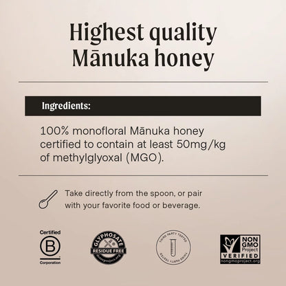 Raw Manuka Honey MGO 50+, Non-Gmo, Certified UMF & MGO, 100% Pure New Zealand Honey, 8.8Oz (250G) Jar