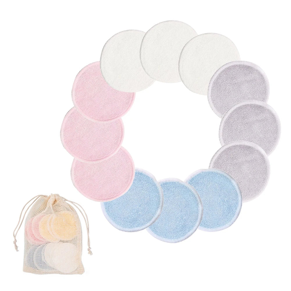 Reusable Bamboo Makeup Remover Pads Cotton 12Pcs/Pack Microfiber Washable Rounds Cleansing Facial Tools Make up Removal Pad
