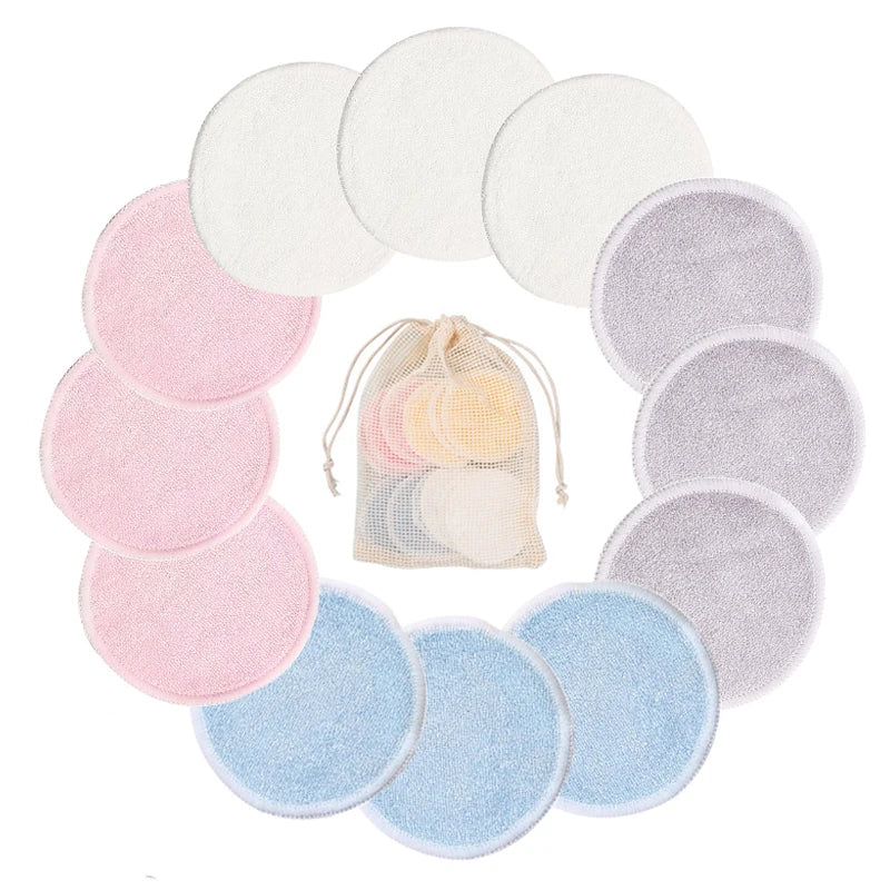 Reusable Bamboo Makeup Remover Pads Cotton 12Pcs/Pack Microfiber Washable Rounds Cleansing Facial Tools Make up Removal Pad
