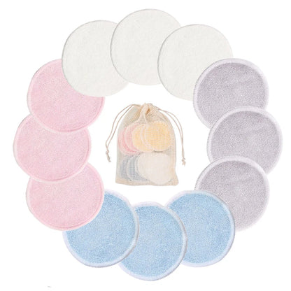 Reusable Bamboo Makeup Remover Pads Cotton 12Pcs/Pack Microfiber Washable Rounds Cleansing Facial Tools Make up Removal Pad