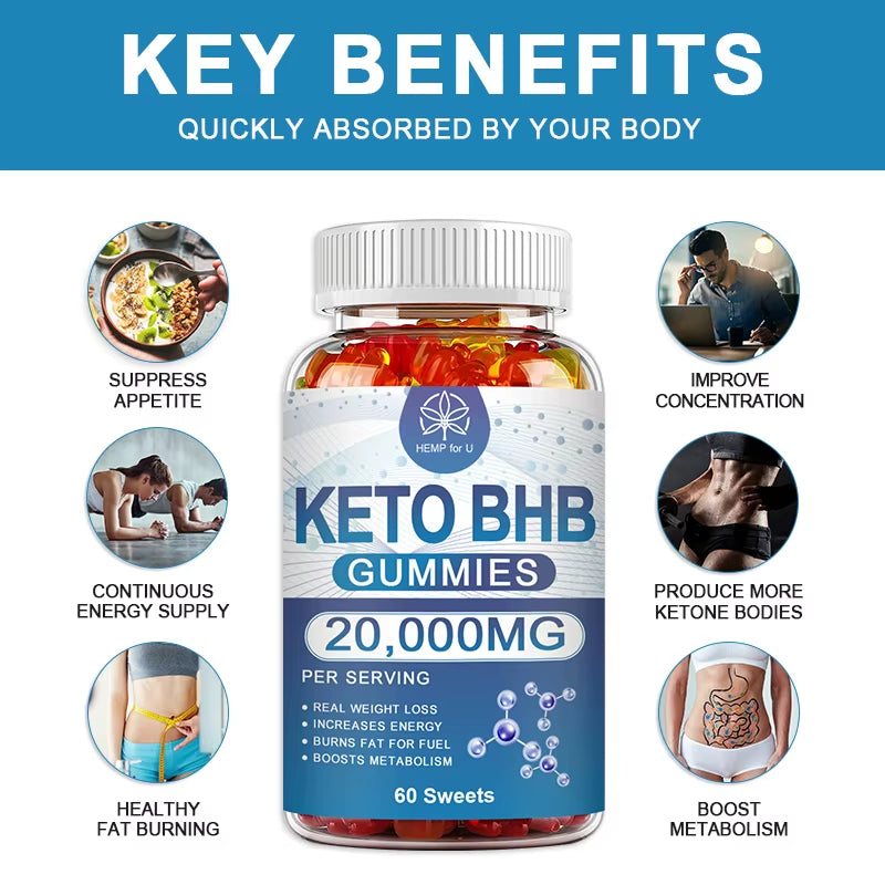 Keto Gummies for Energy, Digestion, Weight Management, and Overall Health -60 Vegetarian Gummies